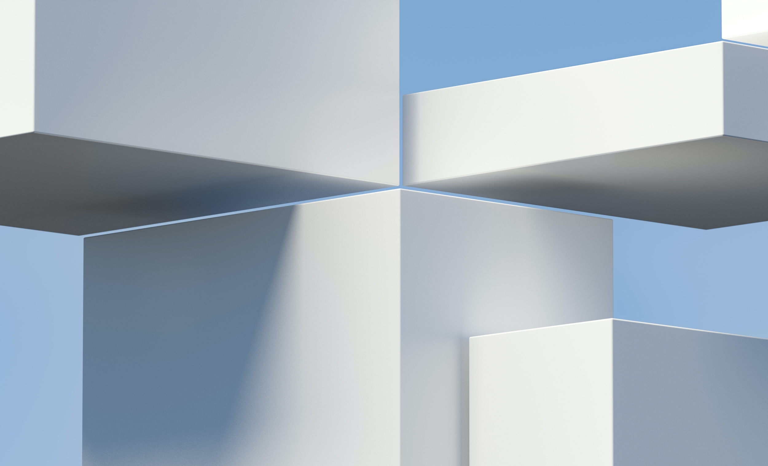Abstract image of building blocks in white and light blue colours, representing modular features.