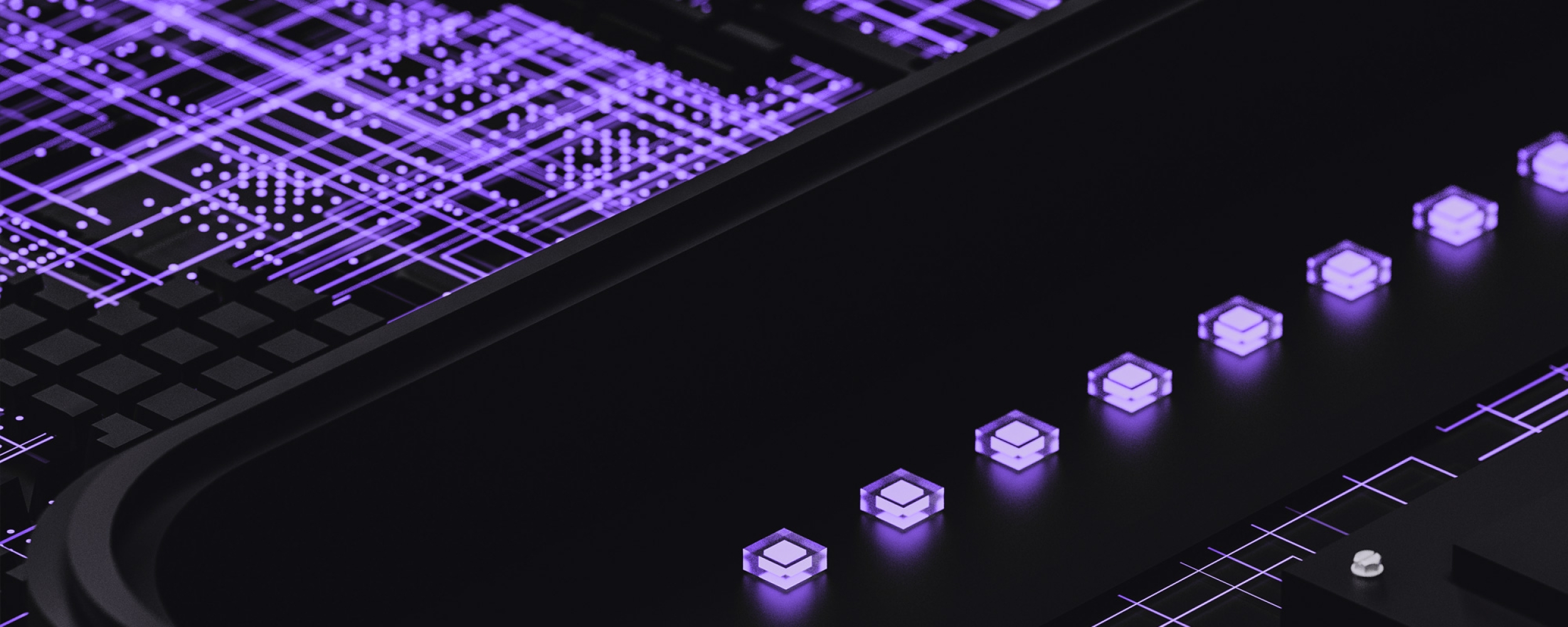 Abstract image showing technology in bright purple and black.