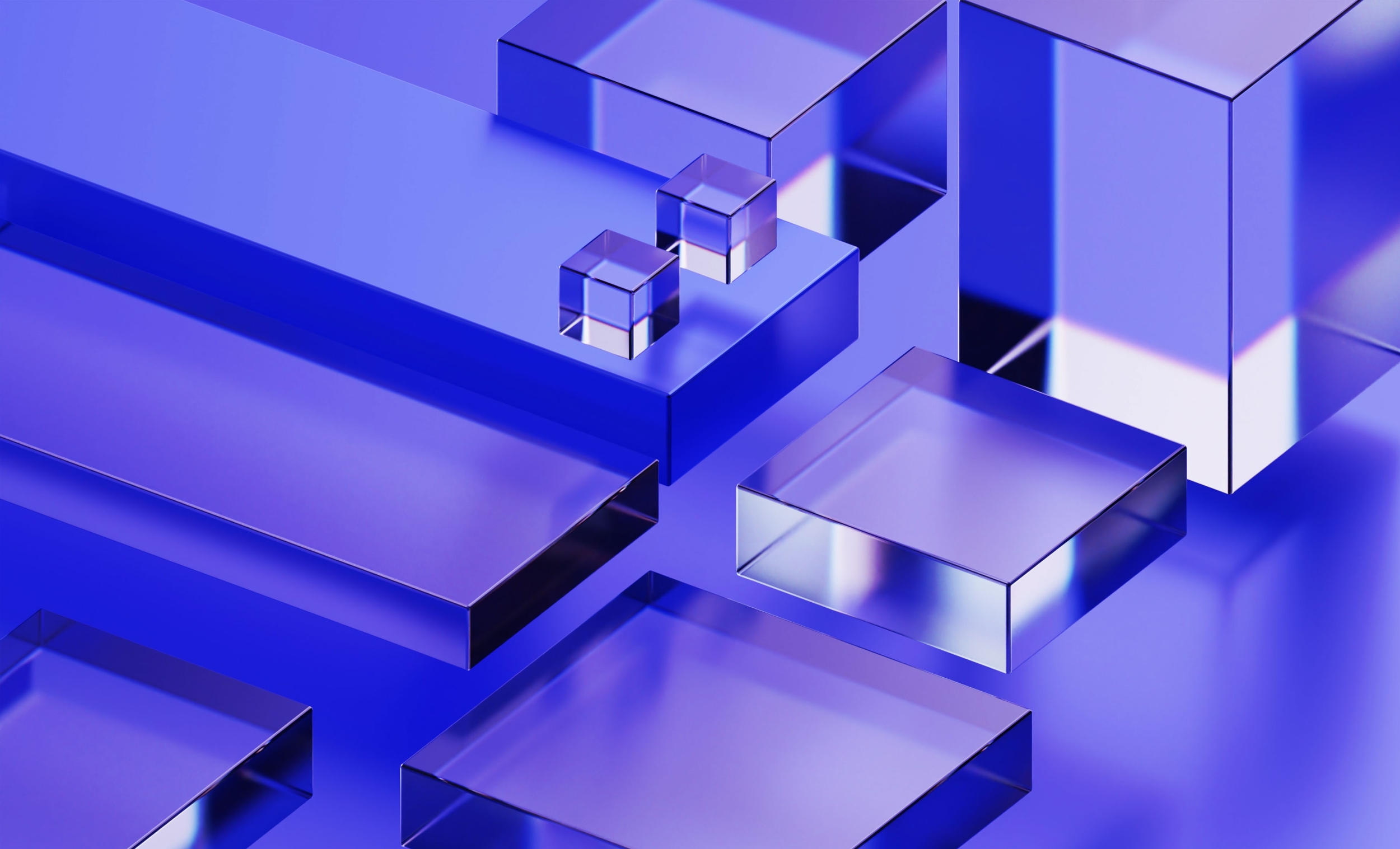 Abstract image of purple transparent blocks, representing analytics and data.
