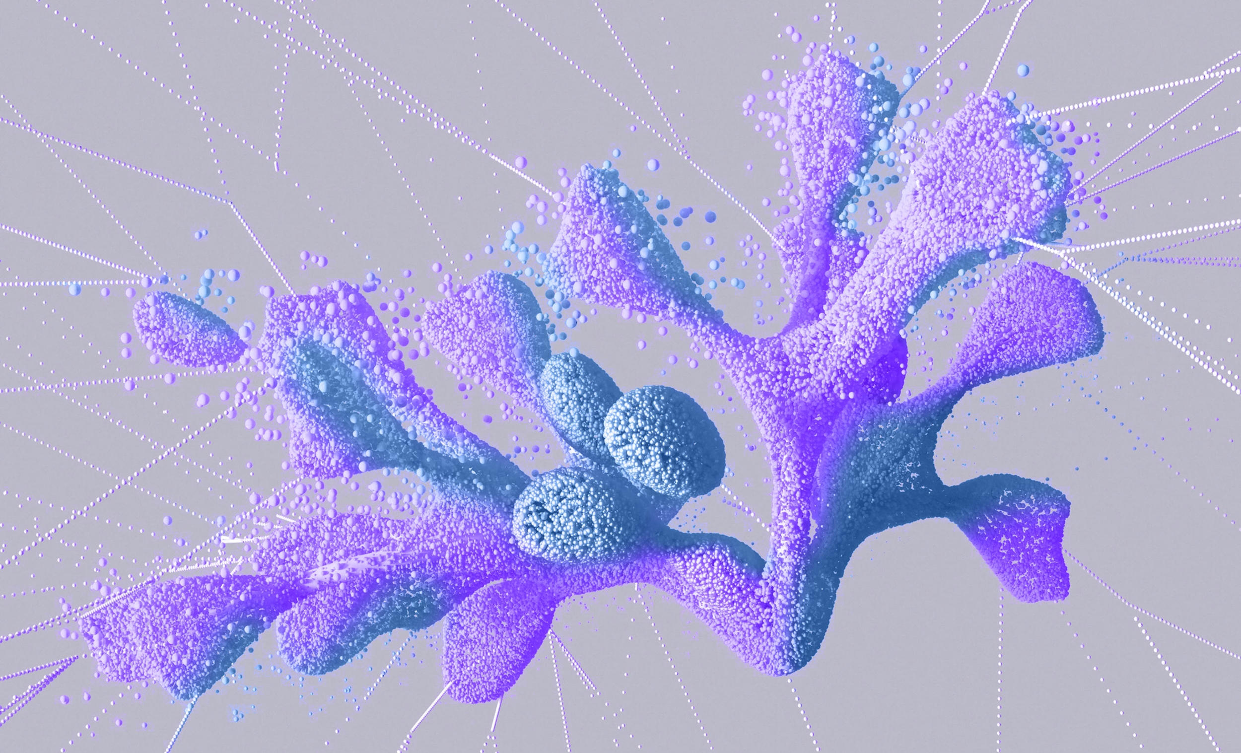An abstract image in purple and blue, illustrating the idea of connectivity and an ecosystem of embedded services.